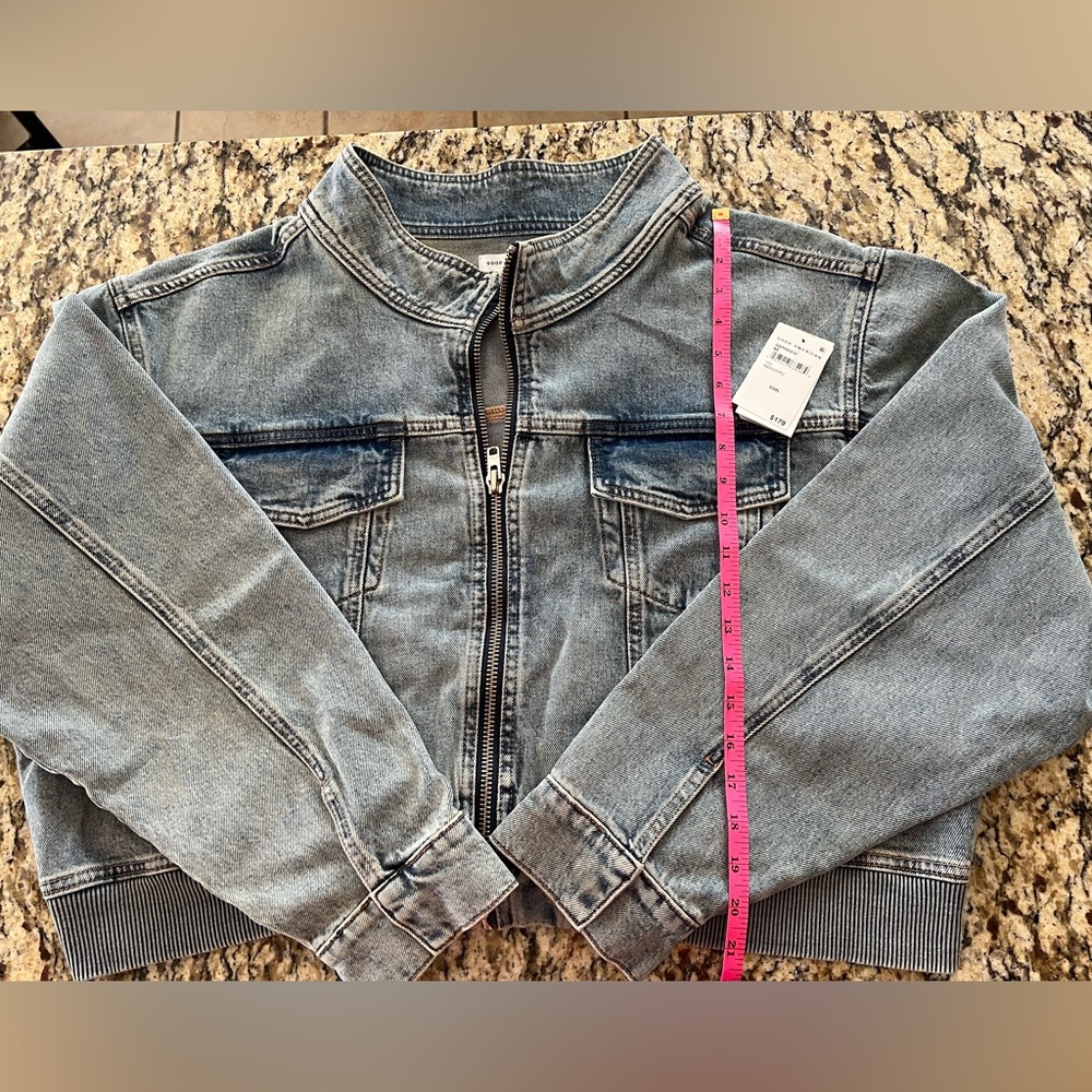 Good American Cropped Ribbed Trims Relaxed Fit Denim Jacket 2XL - Picture 13 of 14